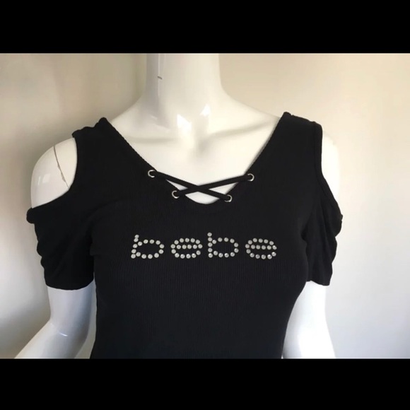 Bebe rhinestone logo open shoulder tee shirt - Picture 3 of 6